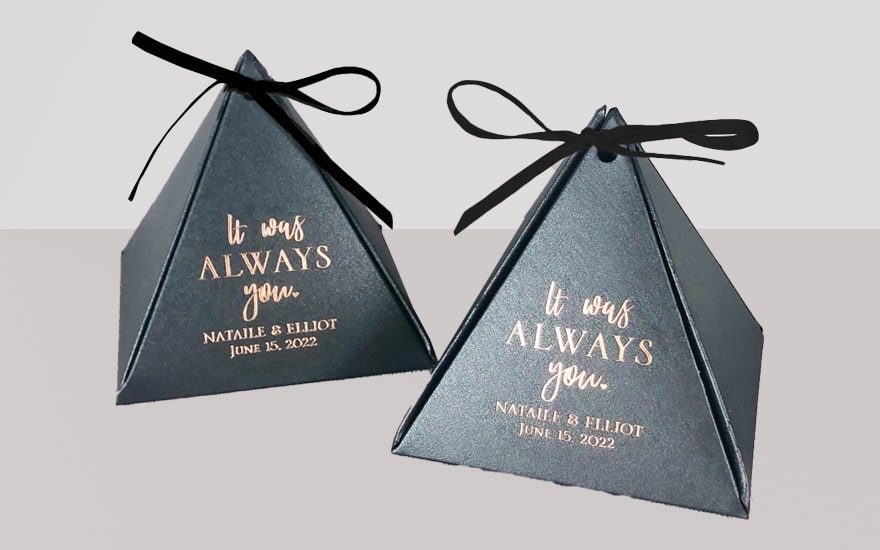 outlook of products in pyramid boxes